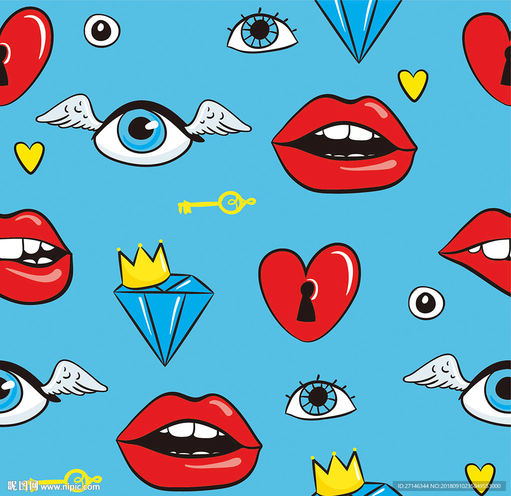 嘴巴眼睛潮流矢量无缝图案
