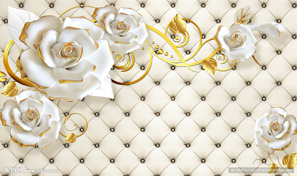 3d浮雕玫瑰金色花纹软包背景墙