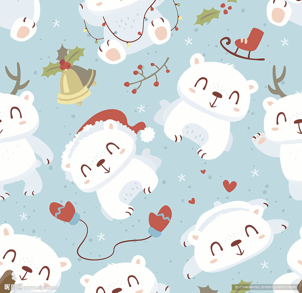 圣诞小熊矢量无缝图案