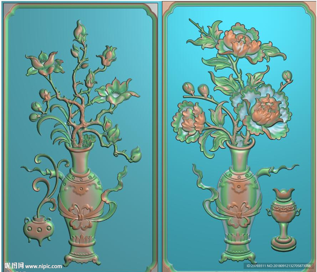 牡丹花瓶玉兰花衣柜门板浮雕精雕