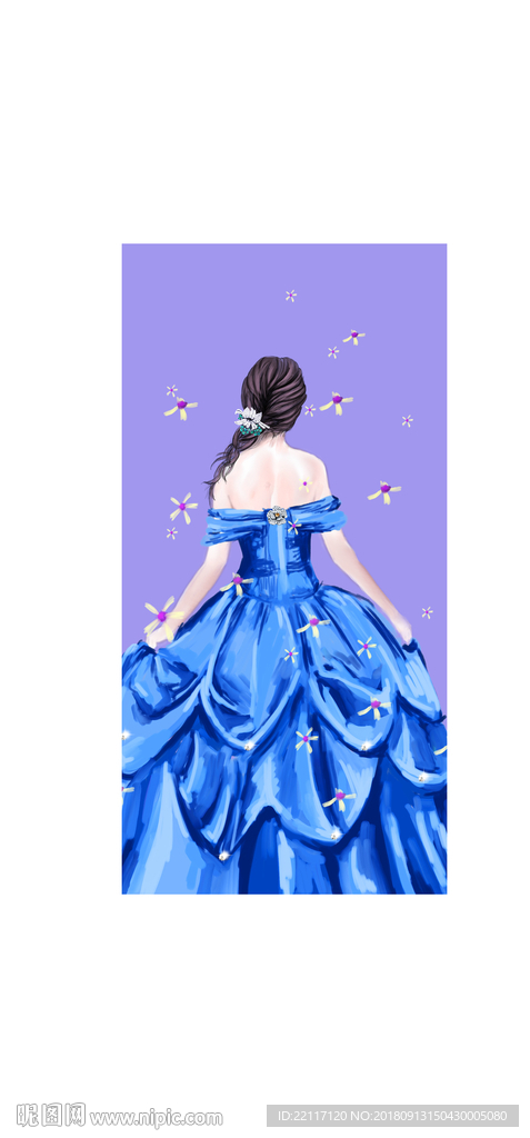 蓝色手绘女神背影