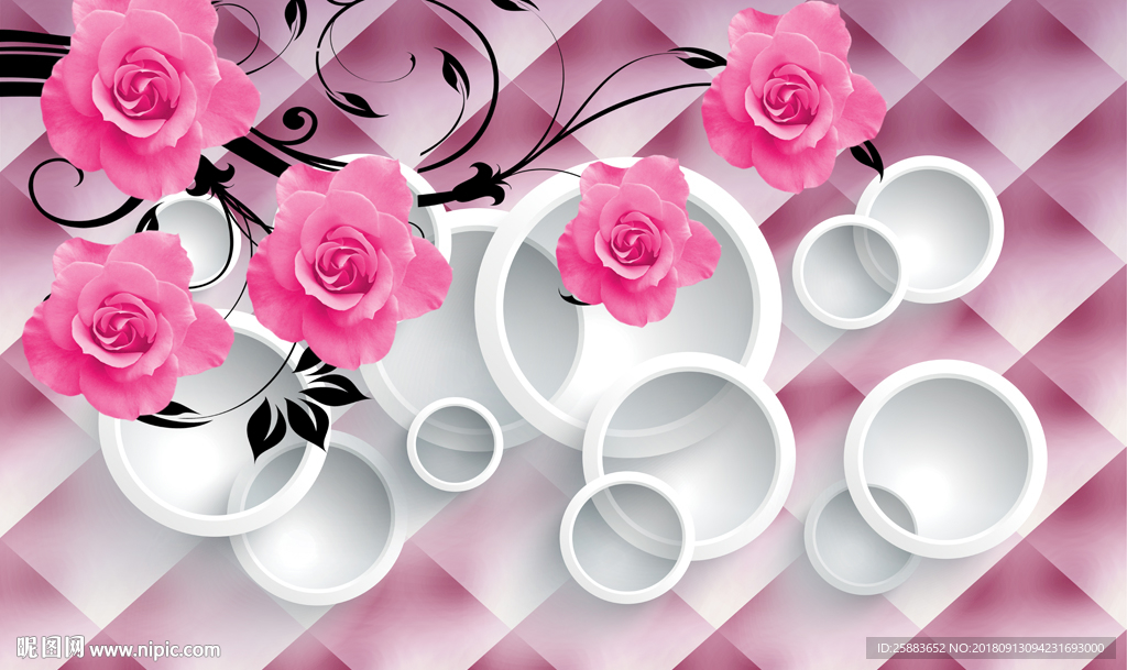 温馨时尚玫瑰花3D电视背景墙