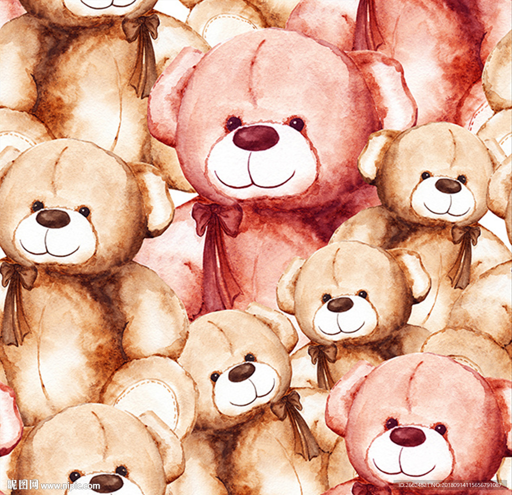 手绘水彩可爱玩具熊图案素材