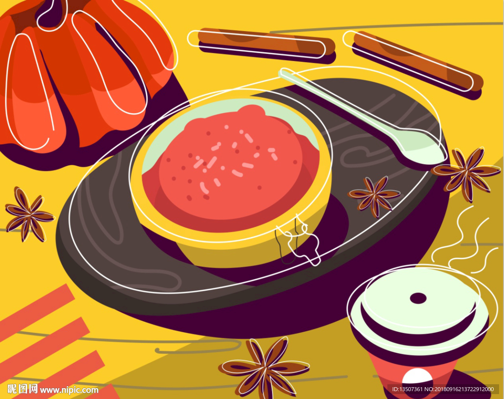 手绘秋天美食插画设计