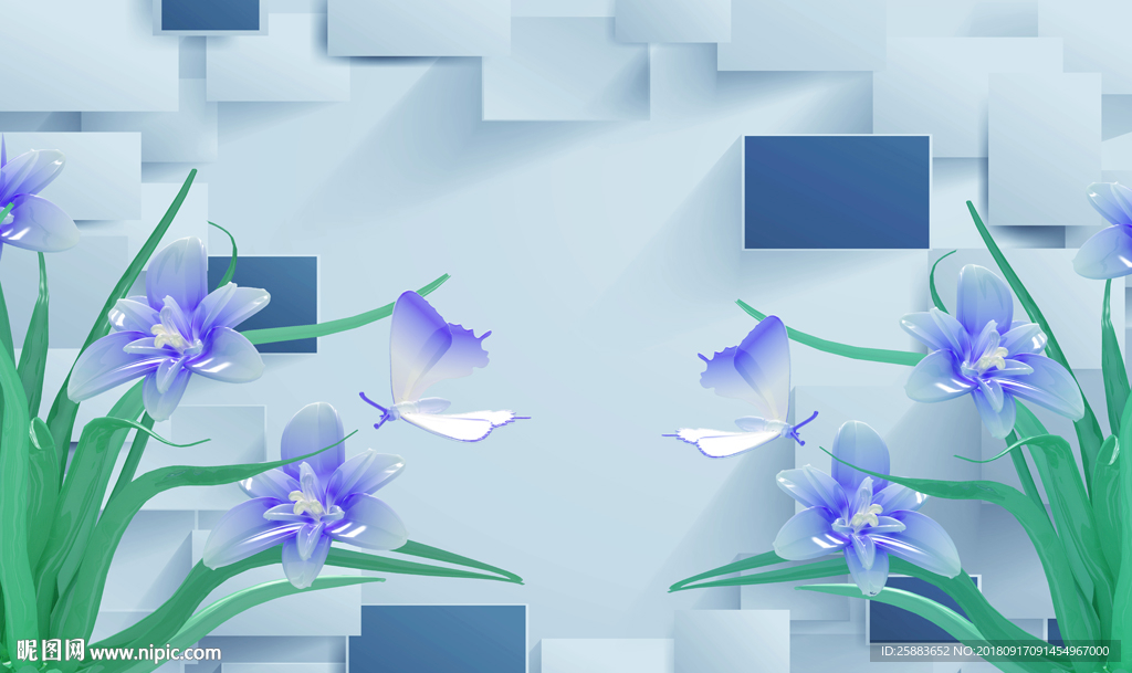 时尚鲜花3D电视背景墙