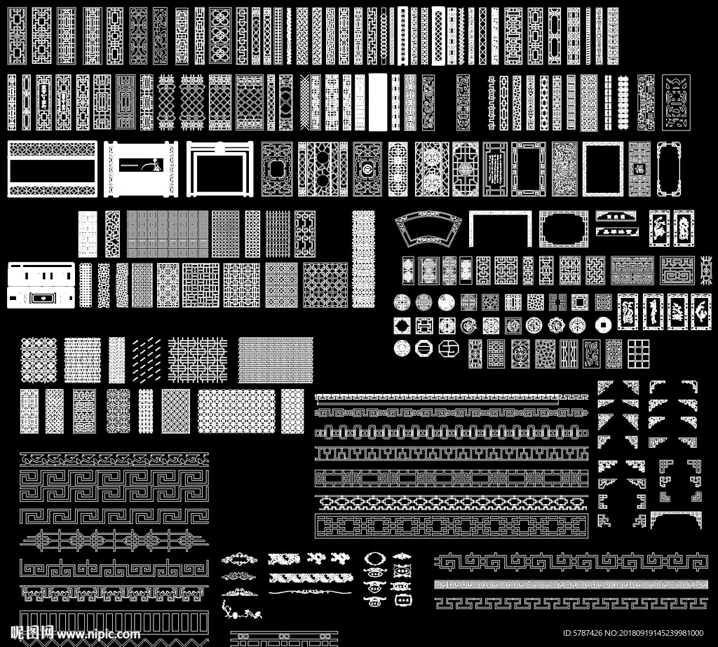 雕花边框屏风CAD图