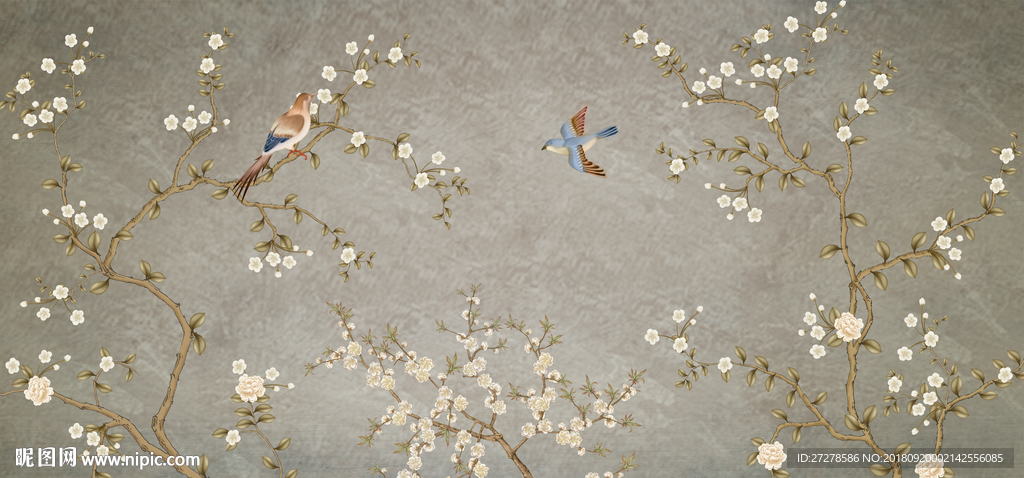 花鸟三联画 花鸟装饰画