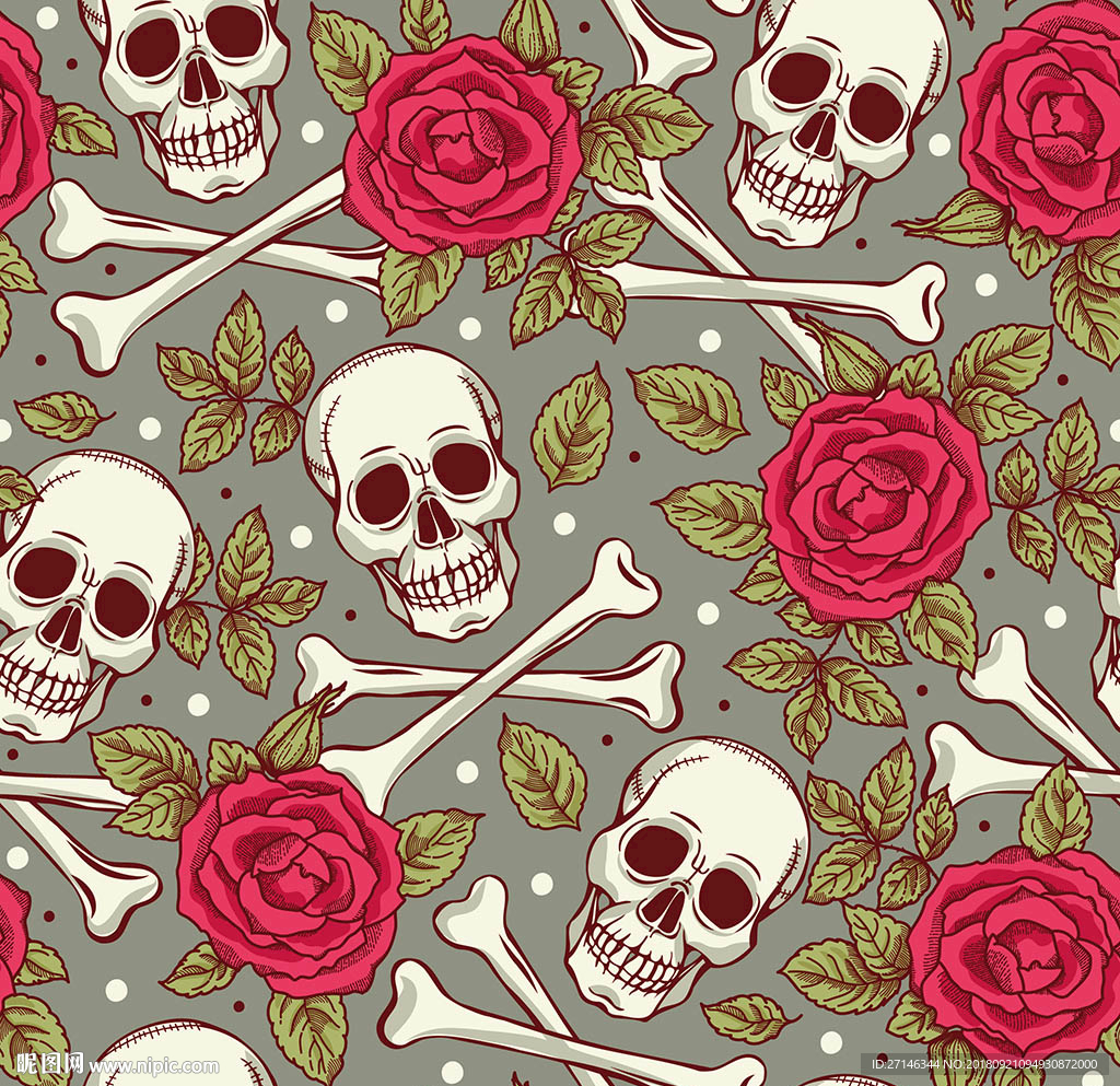 骷髅矢量无缝图案