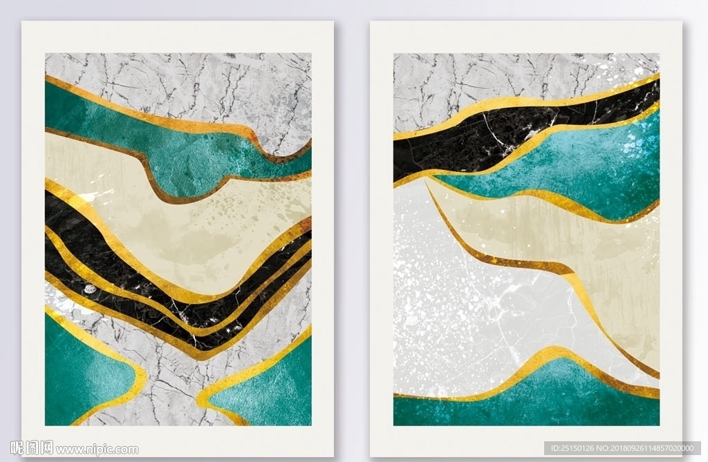 抽象几何绿金色装饰画