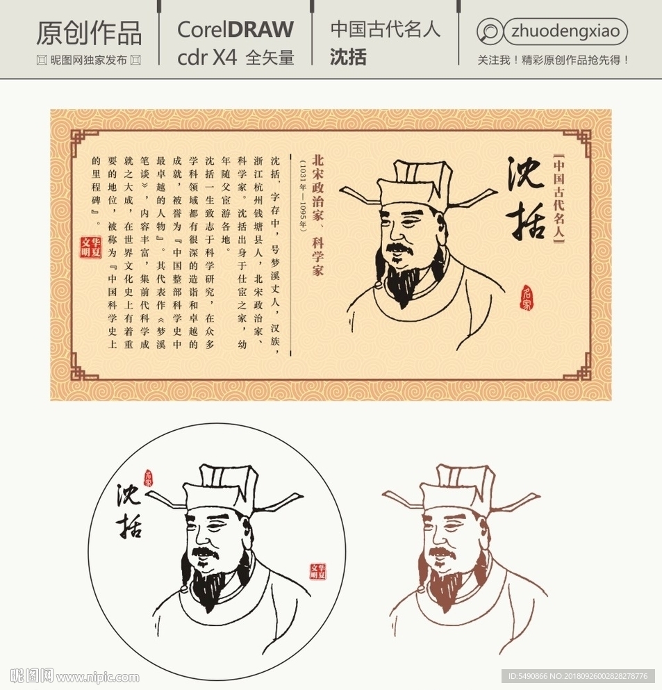 中国古代名人矢量图 沈括