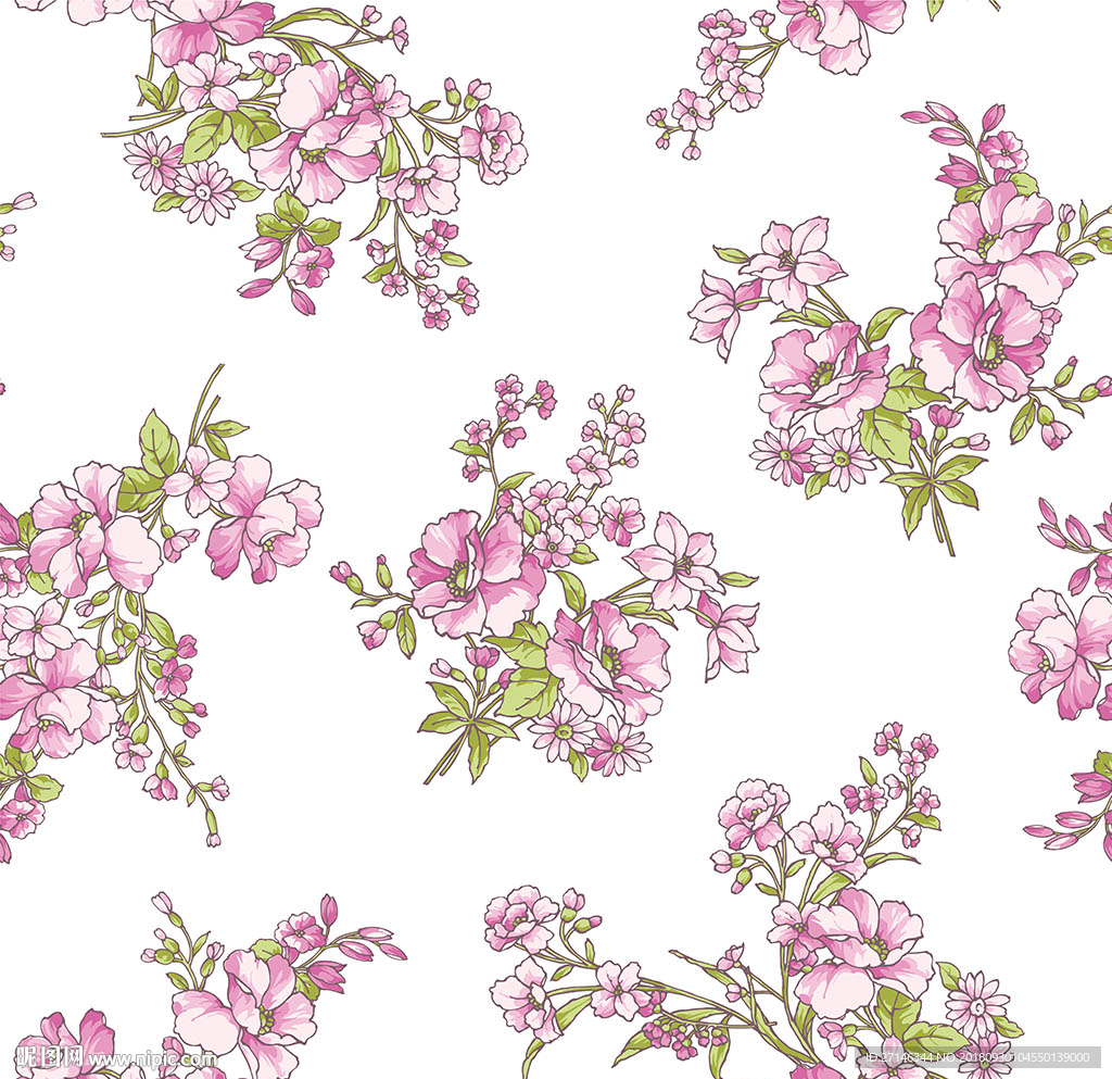 手绘鲜花矢量无缝图案