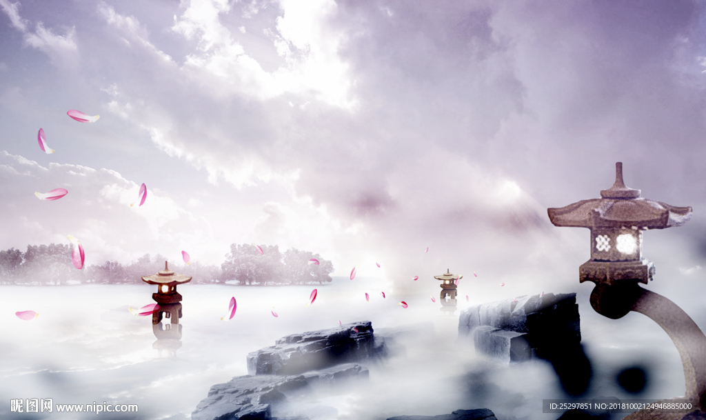 云海 亭子 天空 素材