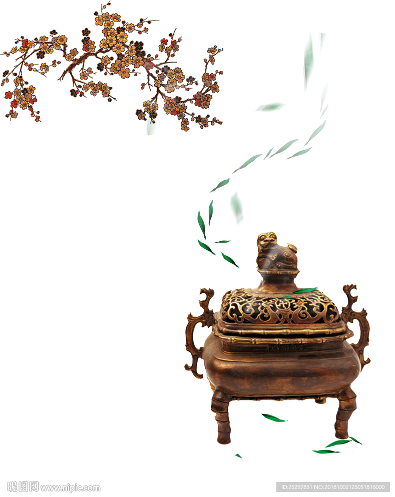 梅花 叶子 香薰炉 素材