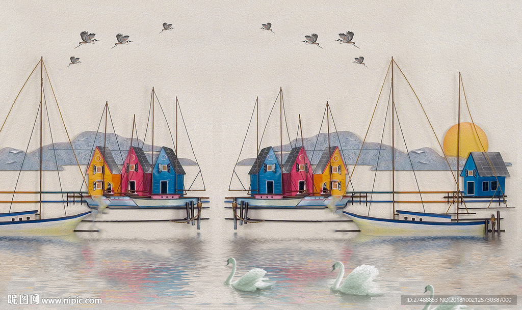 风景油画背景墙