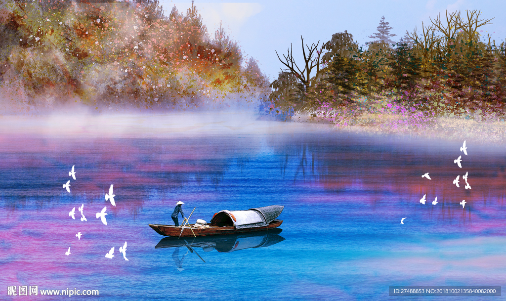 风景油画背景墙