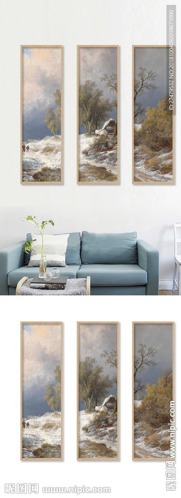 北欧抽象油画风景装饰画3副背景
