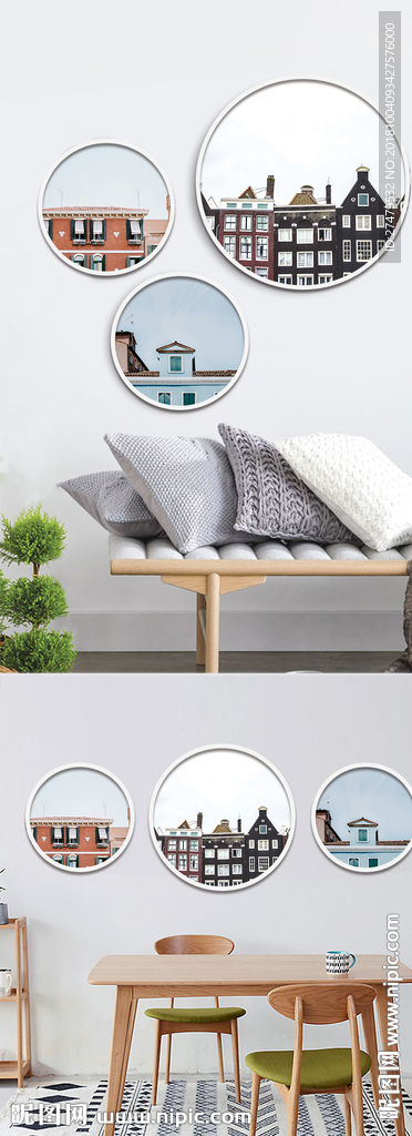 北欧欧洲风格建筑楼群装饰画素材