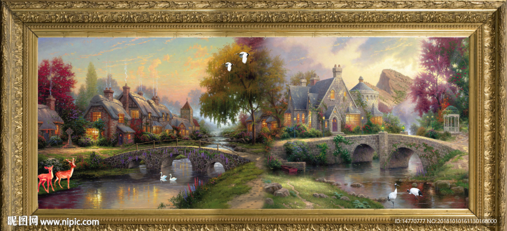 油画风景 山村油画 乡村油画