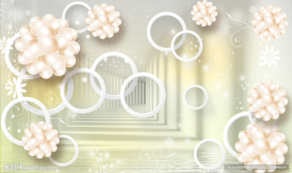 欧式珍珠花卉简约圈圈电视背景墙