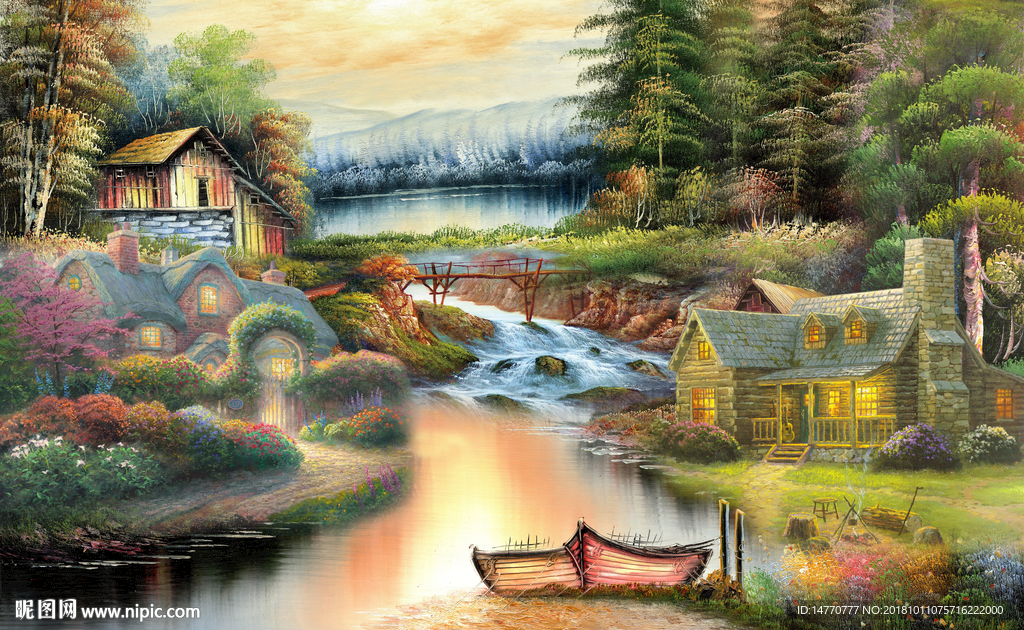 油画风景 山村油画 乡村油画