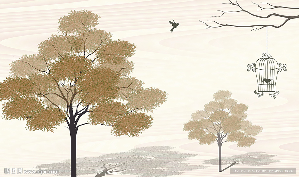 简约树林小鸟电视背景墙