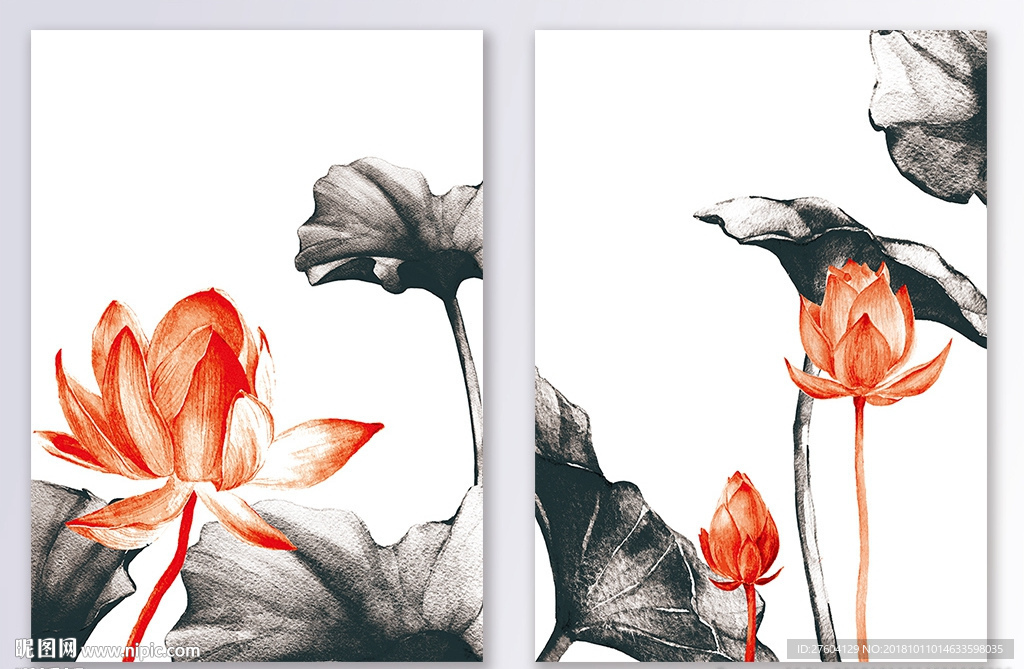 中国风禅意水墨荷花荷叶装饰画