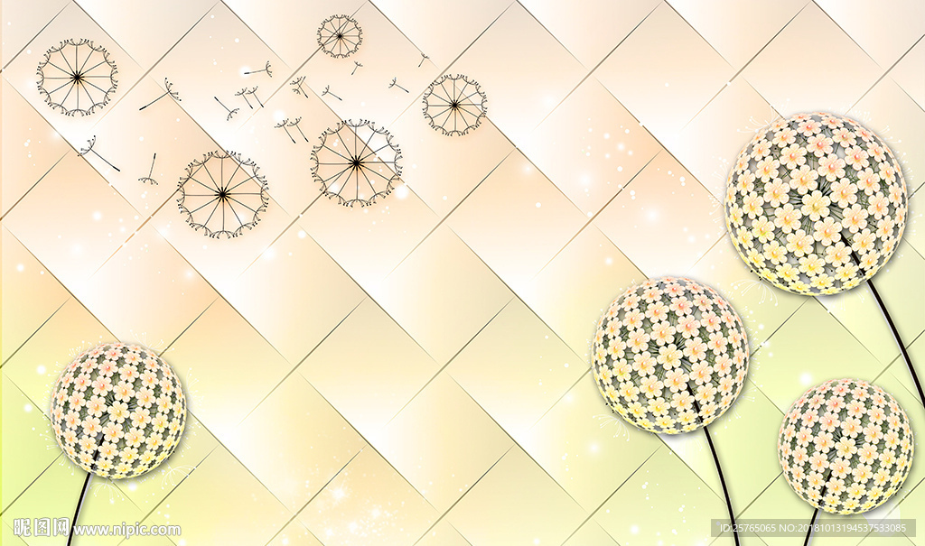 现代花卉软包电视背景墙