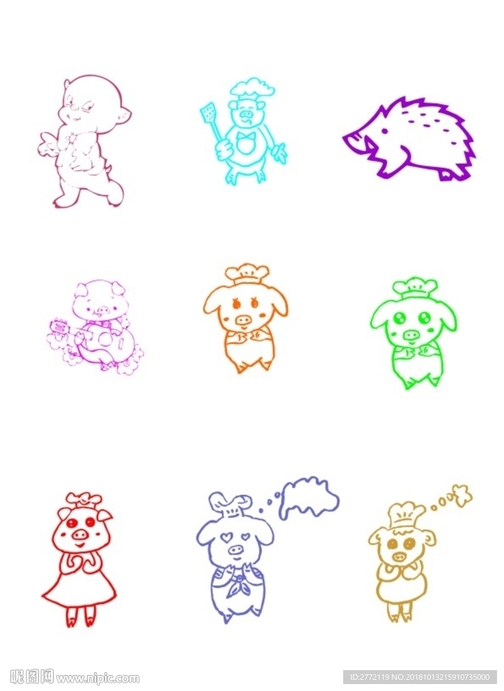 猪形宠物 素描画