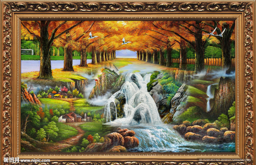 油画 油画风景 山村油画