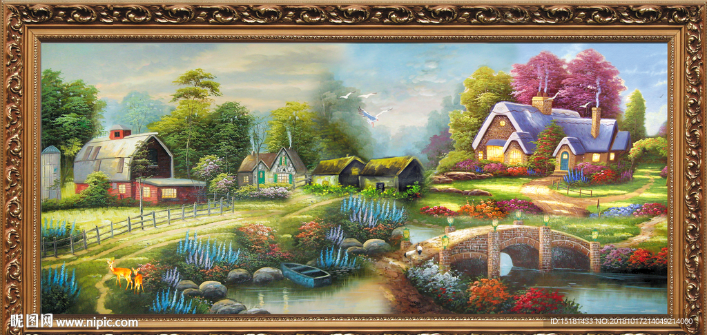 油画 油画风景 山村油画 乡村