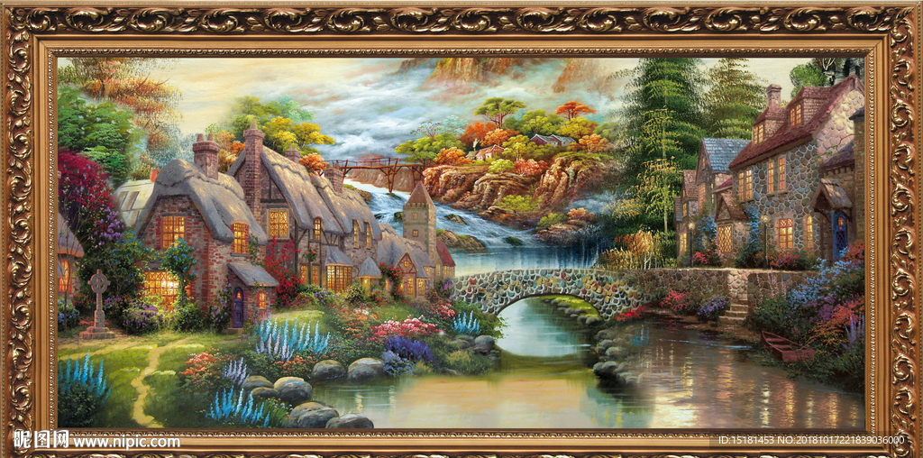 油画 油画风景 山村油画