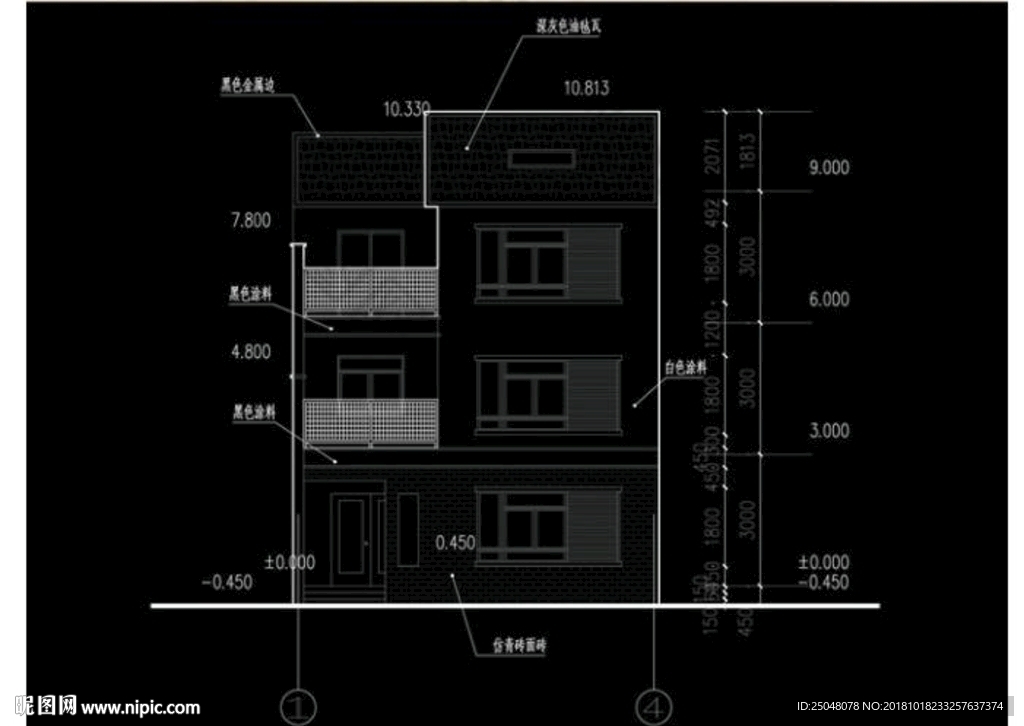 简中式别墅CAD立面图