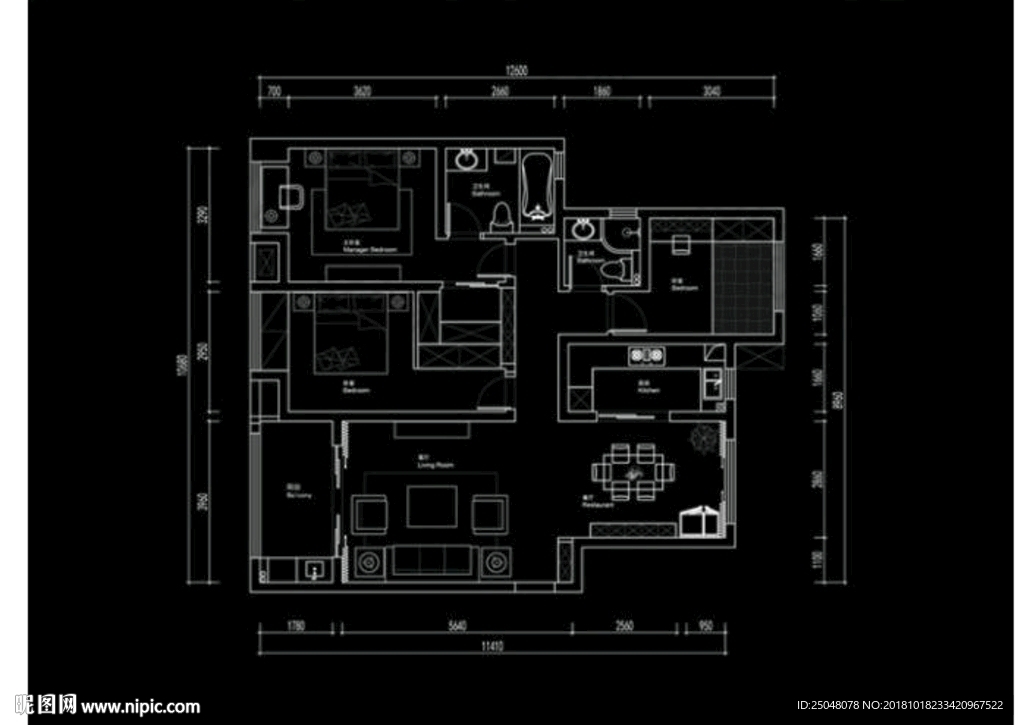 CAD三居室多层平面定制
