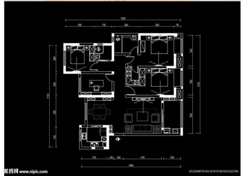 多层CAD四居室平面方案定制