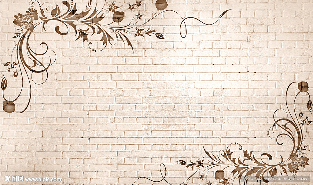 简约花藤花卉砖墙电视背景墙