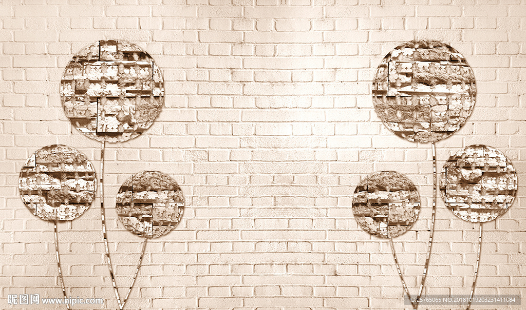 简约蒲公英砖墙电视背景墙