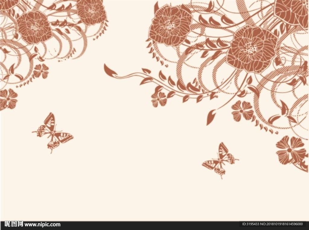 对角花 蝴蝶花 硅藻泥图案矢量