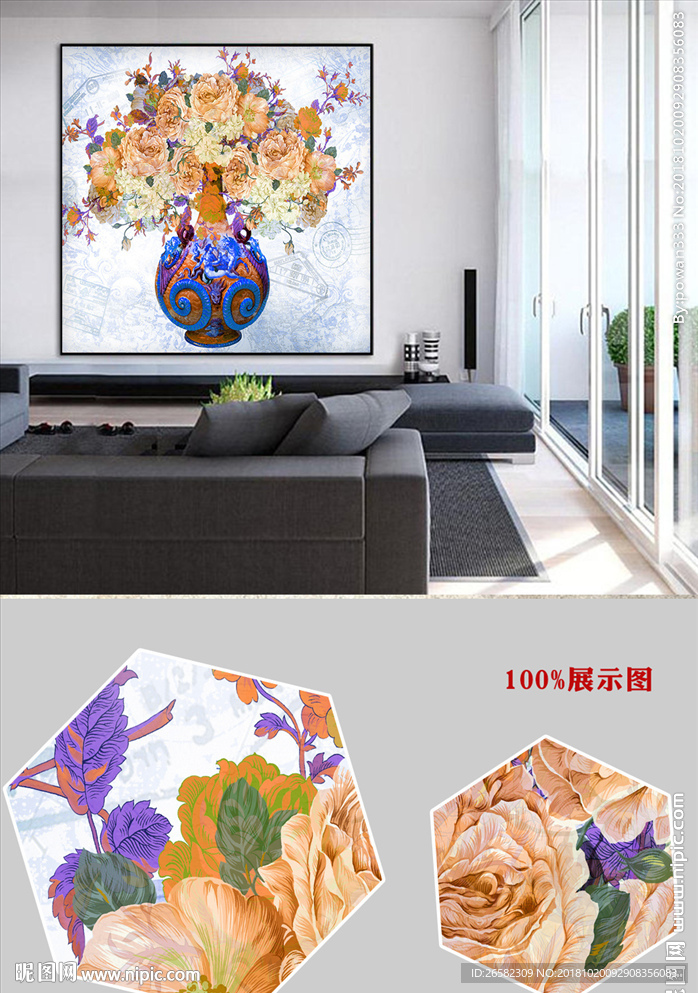 欧式高清手绘花瓶玫瑰花装饰画