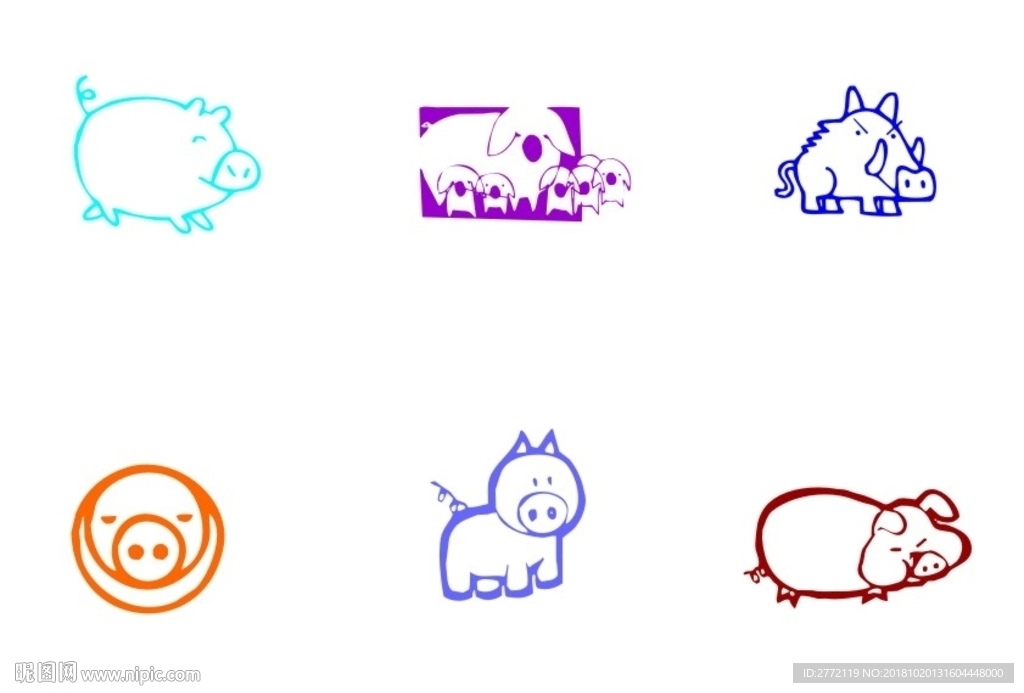 可爱小猪猪 线条画