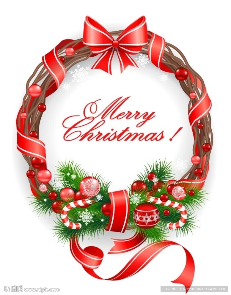 矢量传统圣诞装饰花环