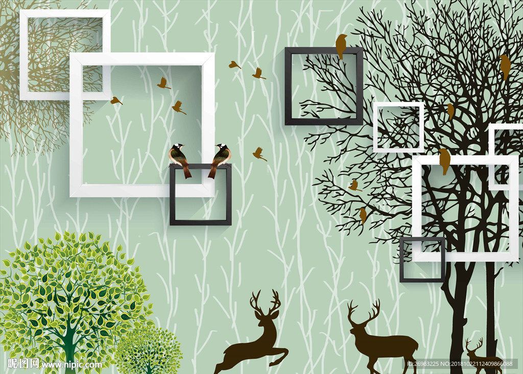 方块抽象树小鹿