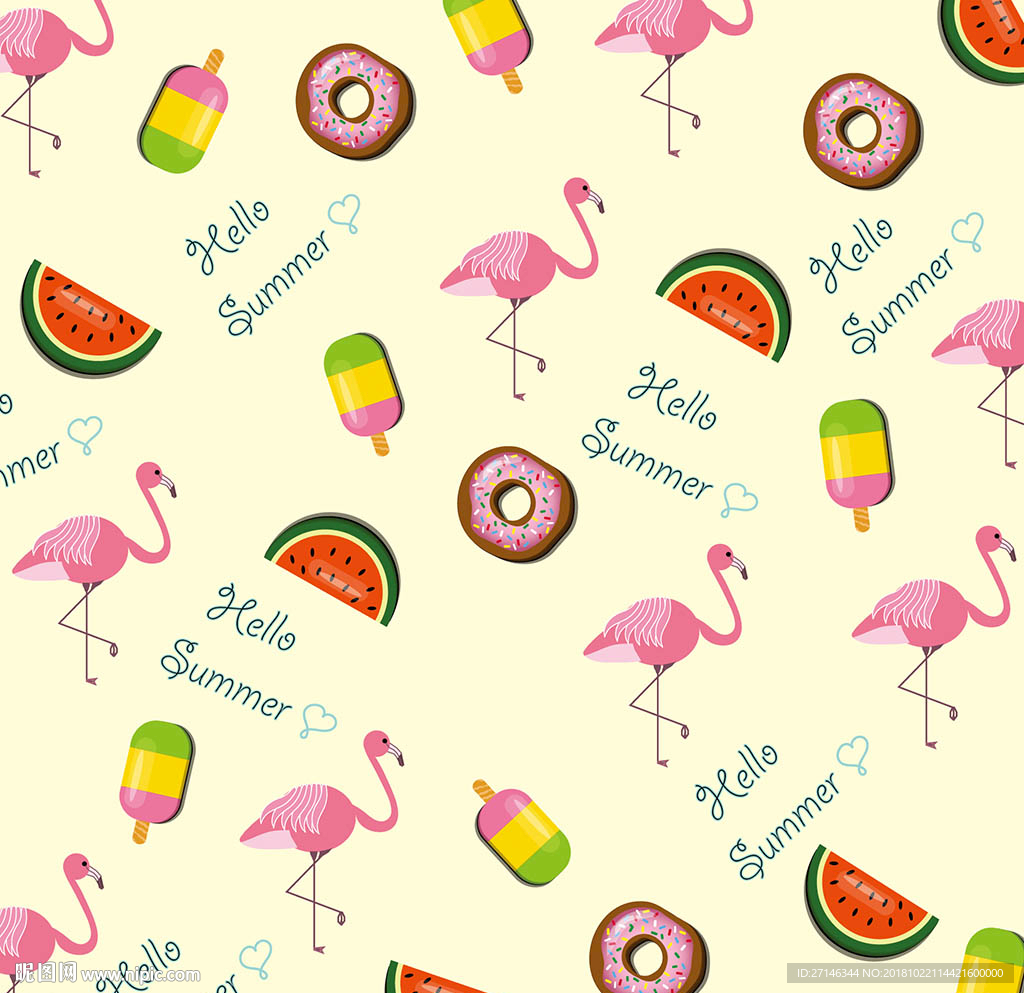 火烈鸟甜甜圈无缝印花图案