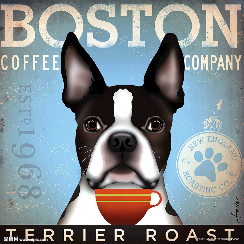 复古怀旧抽象狗狗可爱动物装饰画