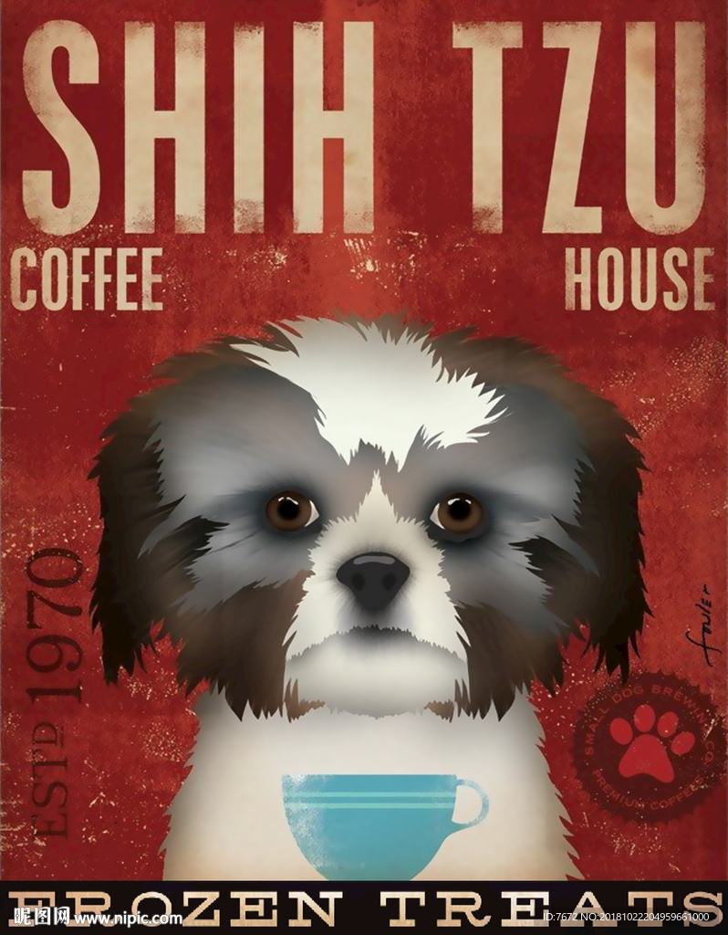 复古怀旧抽象狗狗可爱动物装饰画