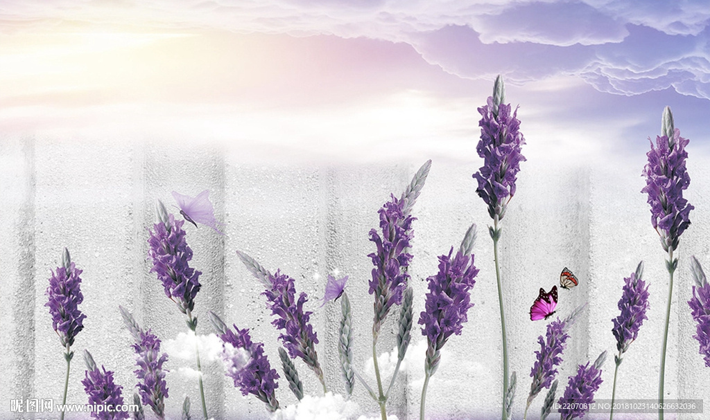 紫色唯美薰衣草花卉背景墙