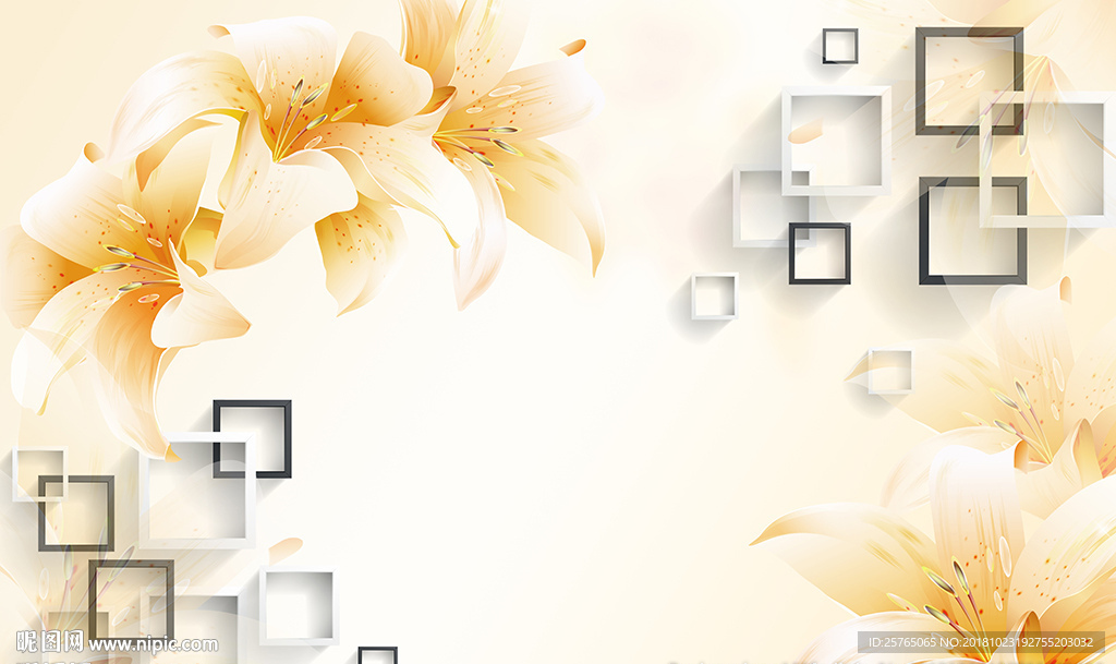 现代百合简约框框电视背景墙