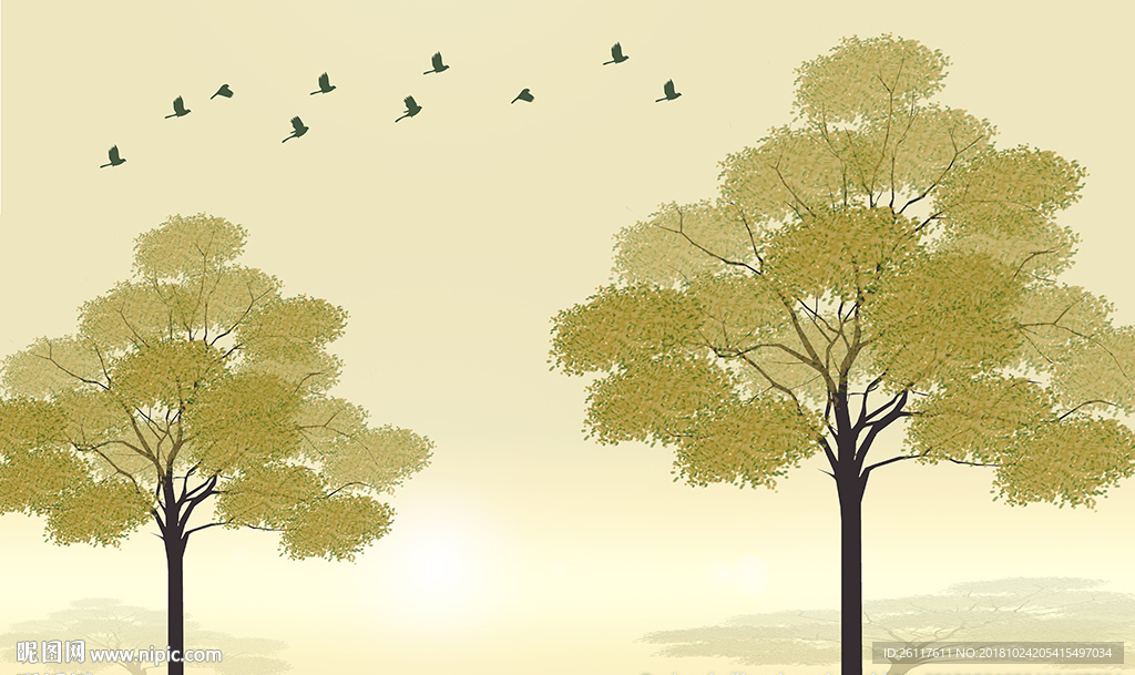 简约树林落日黄昏电视背景墙