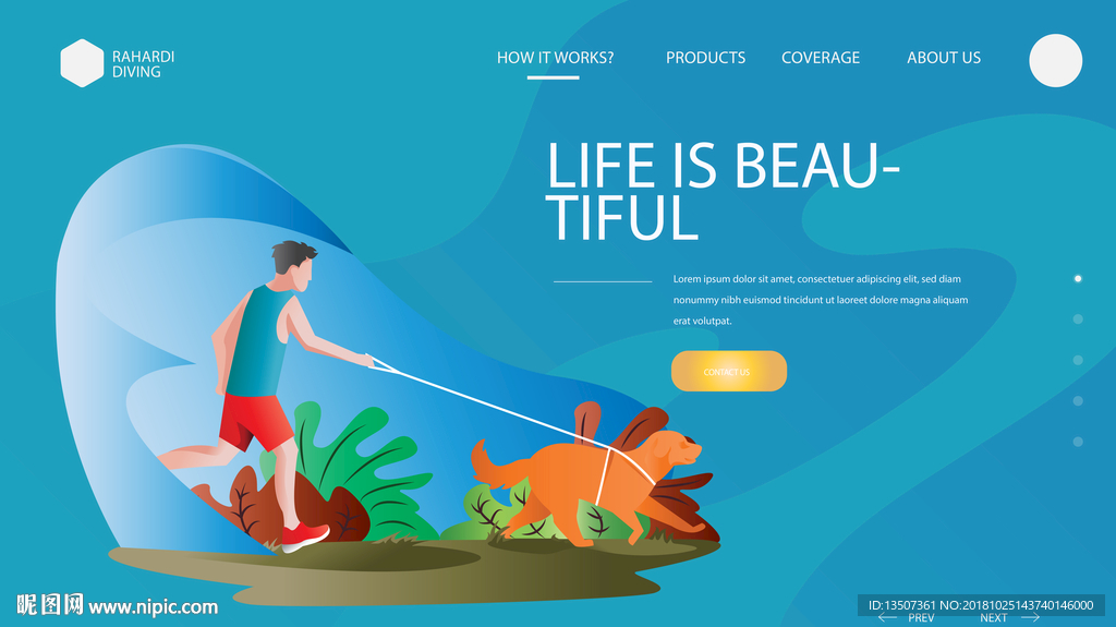 手绘主人与狗网站界面设计模板