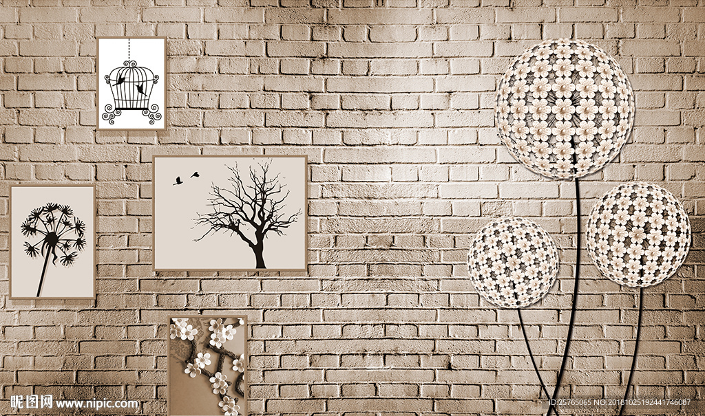 简约蒲公英无框画电视背景墙