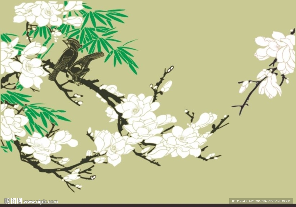 玉兰花 花鸟壁纸 硅藻泥矢量